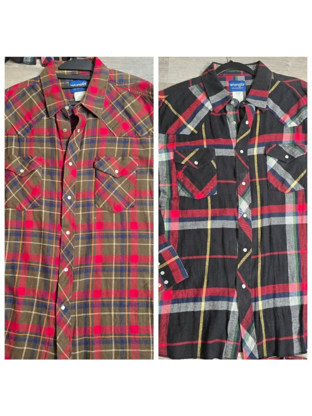 lot 2XL Wrangler Men's Flannel Pearl Snaps Button Down Up 1990s Western Cowboy